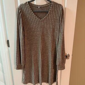 Striped V-Neck Long Sleeve Dress